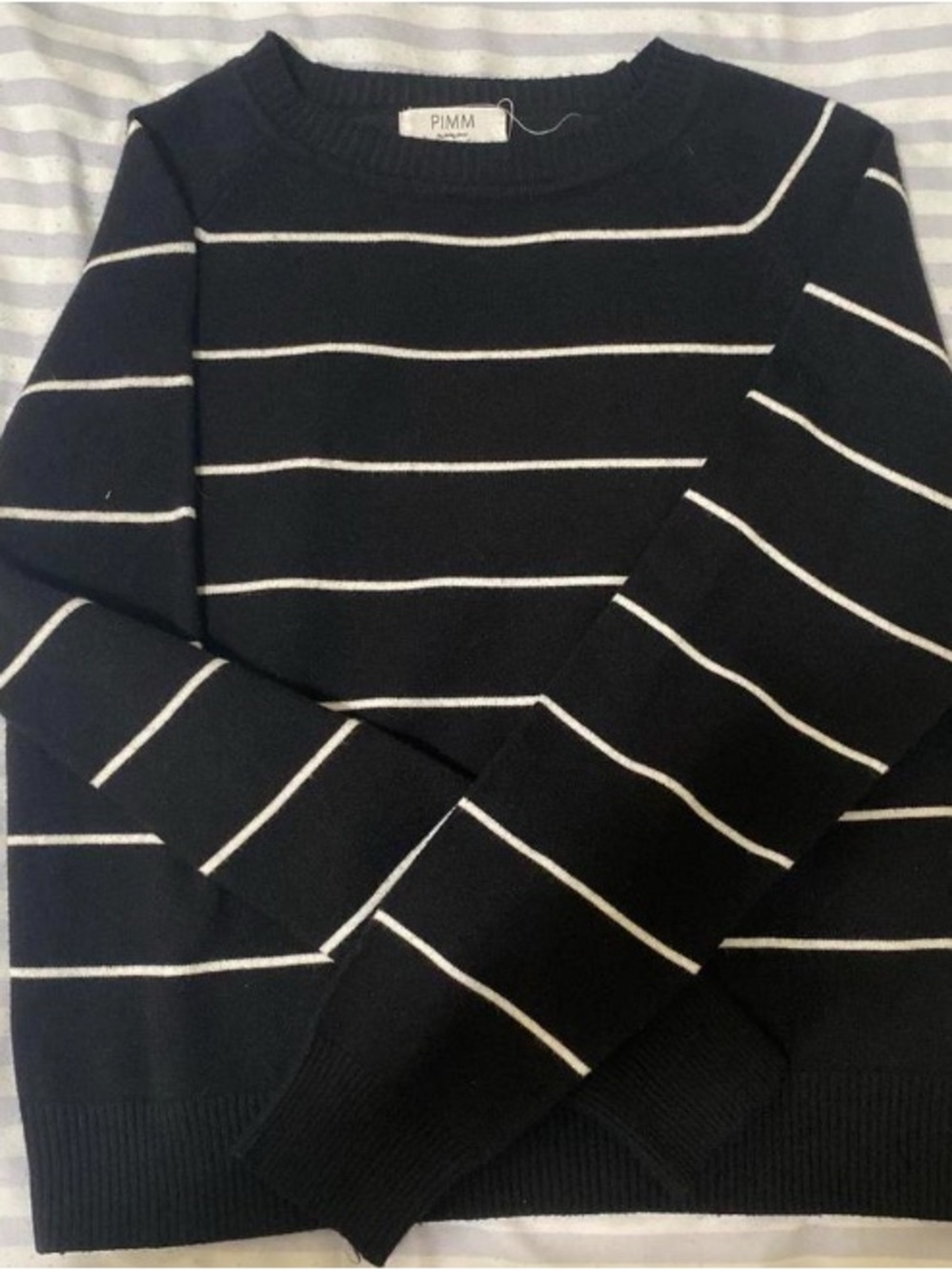 Black and White Striped Crewneck Sweater